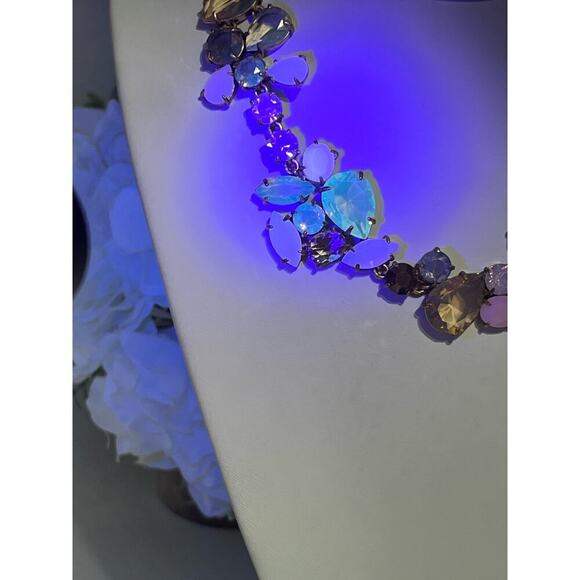 J. Crew Asymmetrical Statement Crystal Necklace Metallic Pink MultiColor - Picture 4 of 16